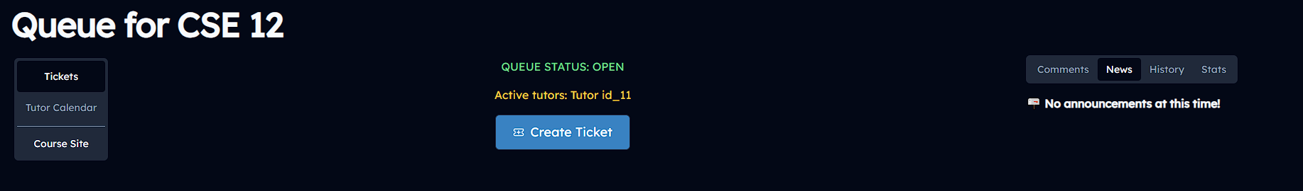 screenshot of the create ticket button