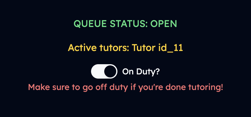 screenshot of the tutor duty toggle